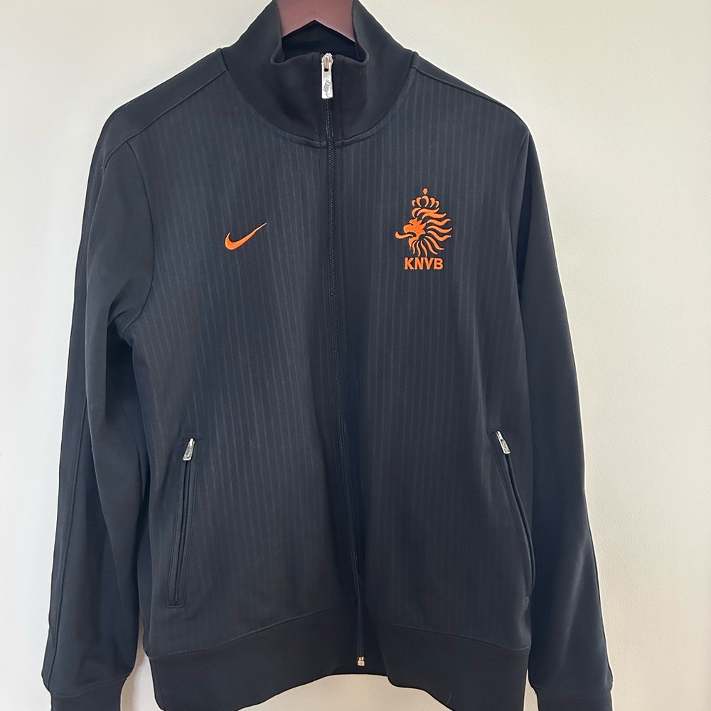 Nike Black and Orange Nederland FC Men's Jacket